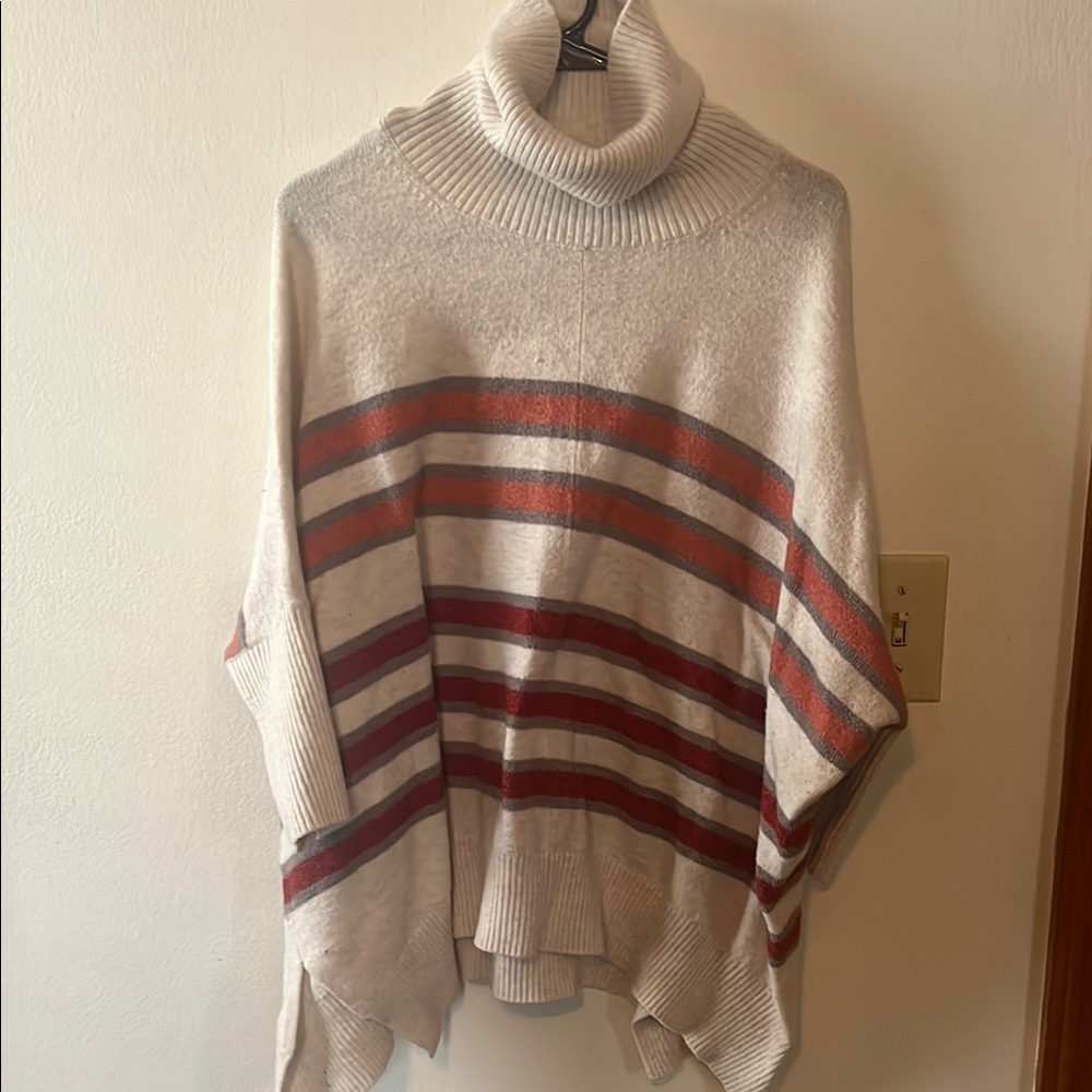Loft Striped Turtleneck Sweater - Cream and Red